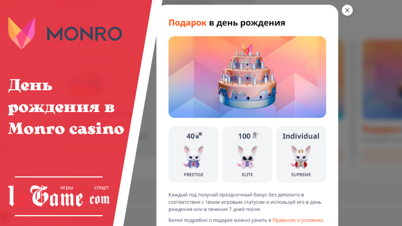 День рождения в Monro casino